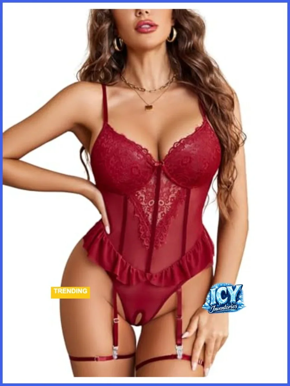 Lace Teddy Bodysuit Lingerie with Garter Belt